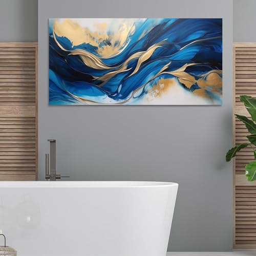 Décoration moderne pour salon avec grande toile abstraite bleue