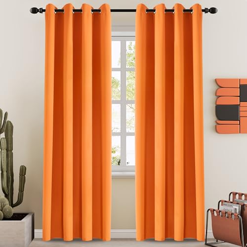 LCOOMZEN Orange Blackout Curtains Thermal Insulated Drapes Solid Window Treatment