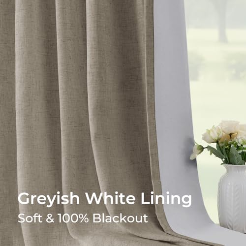 Pinch Pleated Blackout Curtains 90 Inches Long, Linen Blend, 100% Blackout Drapes with 20 Hooks, Ideal for Bedroom and Living Room, 40" W x 90" L (Pack of 2), Taupe Gray