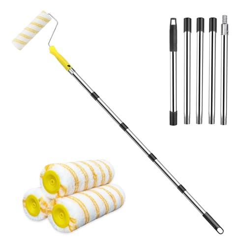 2M+-Farbroller Farbwalzen mit verlängerbaren und abnehmbaren Griffen ausziehbarer Farbroller + verstärkter Stab Farbrollen-Verlängerungsstange Wandbürste für Wände und Decken (Farbrollen-Sets)