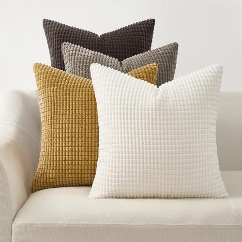 Topfinel Dekorative Dekokissenbezüge im Boho-Stil, rustikal, rustikal, modern, weicher Kordsamt, kleine Ausbuchtung, quadratisch… – Ansicht 1