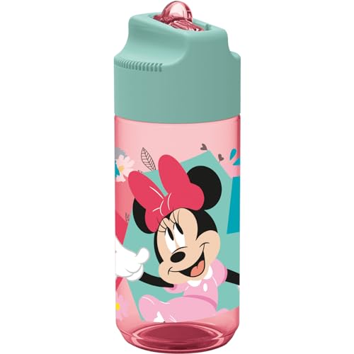 p:os 35607-Botella Disney Minnie Mouse para niños, Botella de Agua con Pajita integrada, Capacidad Aprox. 360 ml, a Prueba...
