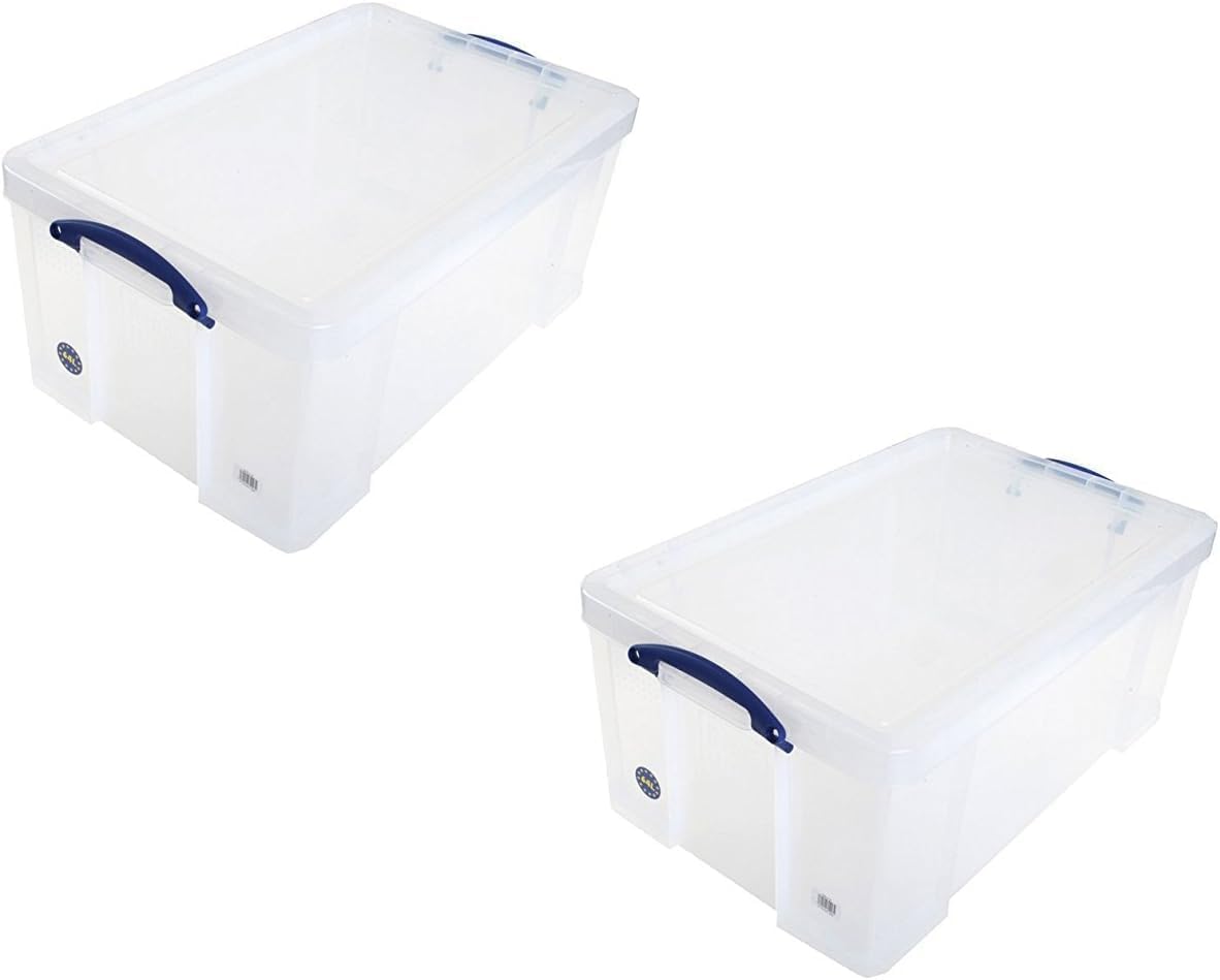 Really Useful Box Kunststoff-Aufbewahrung, 64 l, transparent, 2 Stück, Farblos
