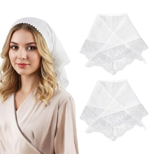 WJIAAA - WJIAAA 2 Pack White Bandanas Head Scarf Headband for Women’s Hair,Lace Boho Bandanas, Non-Slip Soft Head Coverings Kerchief Hair Accessories