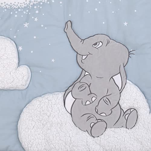 Image of NoJo Disney Dumbo Sweet Little Baby Light Blue, Gray, and White Storks, Stars, Clouds and Moon 3 Piece Nursery Crib Bedding Set - Comforter, 100% Cotton Fitted Crib Sheet and Crib Skirt