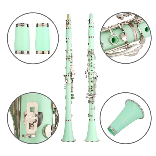 Glory GLY-CLAGN Professional Ebonite Bb Clarinet with 10 Reeds, Stand, Hard Case, Cleaning Cloth, Mouthpiece Brush and Pad Brush,Green
