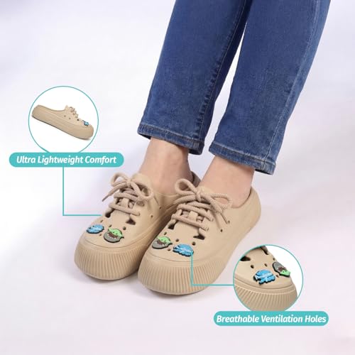 Image of YOHO Women Lace Up Clogs Sandals with Charms | Comfortable, Lightweight & Soft Shoes | Waterproof Monsoon Footwear & Rainy Slip ons for Girls | Wanderz CL
