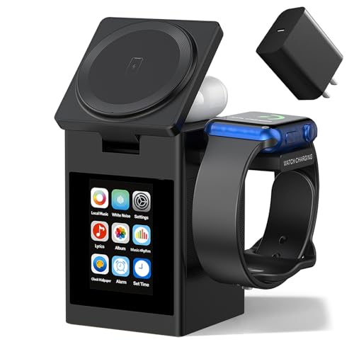 Vivilumens 7-in-1 Wireless Charging Station with Bluetooth Speaker Alarm Clock, LCD Touch Screen, Multifunctional 3 in 1 Wireless Charger, 18W Fasting Charging, Gifts for Men Teenage Boys