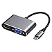 Produktbild USB C auf HDMI VGA Adapter, Hotott Type C zu HDMI VGA Thunderbolt 3 Konverter Ultra HD 4K Dual Display Multiports für 2017/2018 MacBook Pro/Chromebook Pixel/Samsung Galaxy S10+ Huawei P20 (Space Grau)