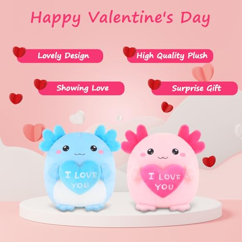 Xfrog Axolotl Stuffed Animal Holding Love Heart Axolotl Soft Plush Toy Sweet Valentine's Day Birthday Gifts for Girlfriend Pink 25CM - Image 4