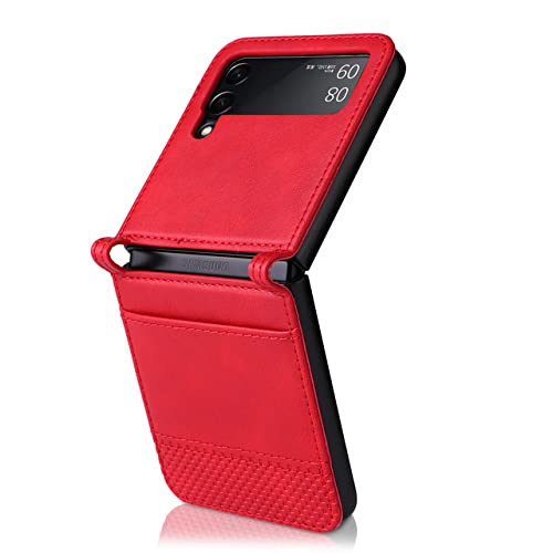 Étui en cuir de protection anti-chocs Samsung Galaxy Z Flip 3 5G avec poche cartes rouge