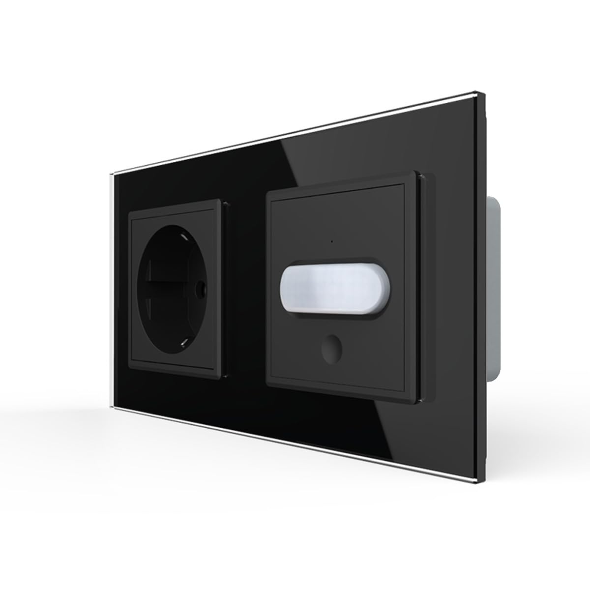 Livolo Steckdose und PIR Bewegungsmelder Sensor mit Touchschalter EIN/Aus automatische Lichtsteuerung bei Bewegung Unterputz Wandmontage Schuko Buchse EU Stecker 2-Fach Glasrahmen