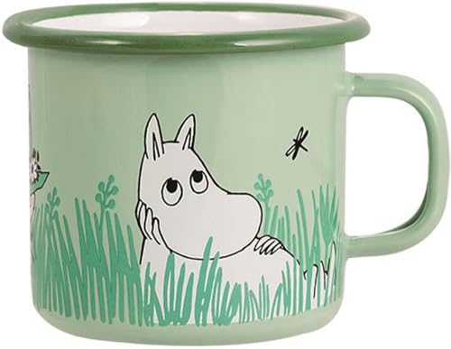Taza Moomin verde esmaltada 250ml con personajes miniatura 1