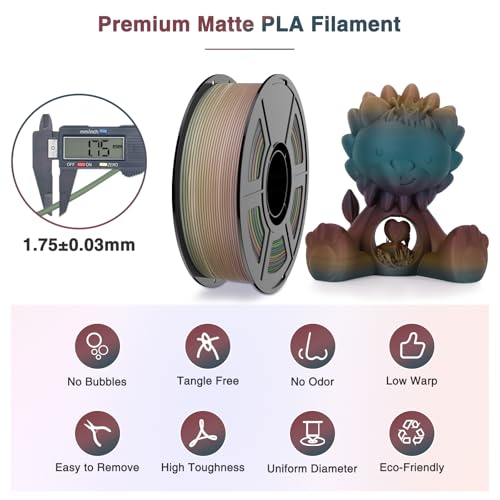 Image of Matte Rainbow PLA 3D Printer Filament, Multi-Color Changing PLA Filament 1.75mm, Matte Finish&High Precision 3D Printing Filament, 1kg Spool Solar Horizon, Fits for Most FDM 3D Printers
