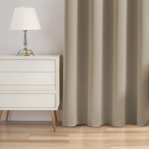 Image of LINENWALAS 100% True Blackout Curtains for Window (5 Feet) - Set of 2 | Matte Finish Complete Light Block | Thermal Insulated & Noise Reducing Room Darkening Curtains | UV Protection (Taupe)