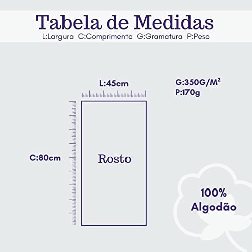 Kit 05 Toalhas de Rosto Gigante Egito 100% Algodão 45x80cm 350g/m² Padrão Hotel (Branca)