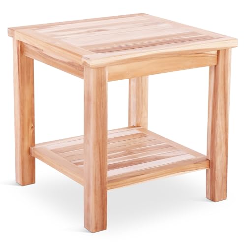 MACOShopde by MACO Möbel Beistelltisch aus massivem Teak Holz wetterfest für Garten Balkon und Terrasse – Quadratischer Holztisch 50 x 50 cm mit Ablagefach