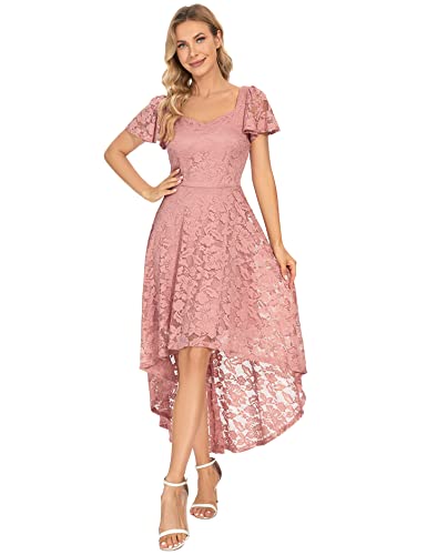 Muadress Women Floral Lace Bridesmaid Party Dress High Low Hem V Neck Formal Dresses For Wedding, Cocktail Blush Xxl #TOP3
