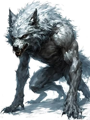 Diamond painting loup-garou 5D, grand tableau strass 70x95cm pour décoration salon
