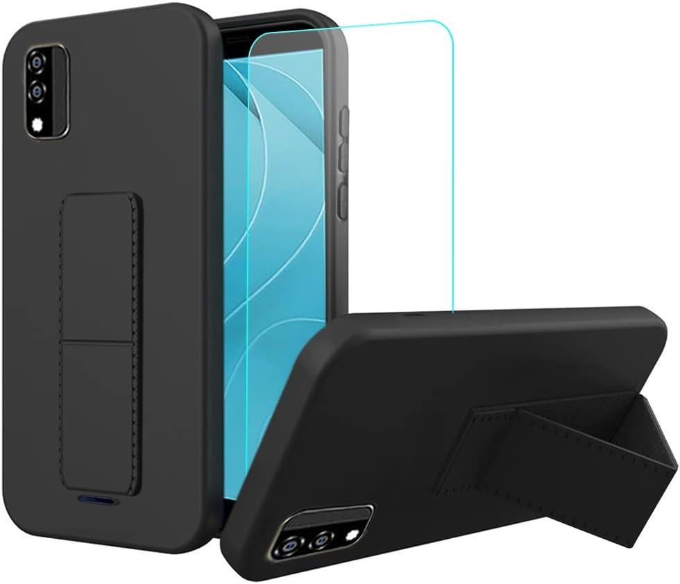 Case for BLU C5 Max/BLU C5L Max 2024 Phone Case with Tempered Glass Screen Protector Hidden Folding Kickstand Protective Cover Silicone TPU Case for BLU C5 / C5L Max- Black