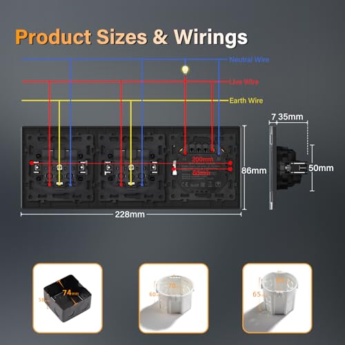 BSEED Doppelt Steckdose mit Lichtschalter Unterputz 1 Fach 1 Weg WIFI Smart Lichtschalter (Neutralleiter Erforderlich), Compatibel mit Alexa/Google Home，228mm，Grau