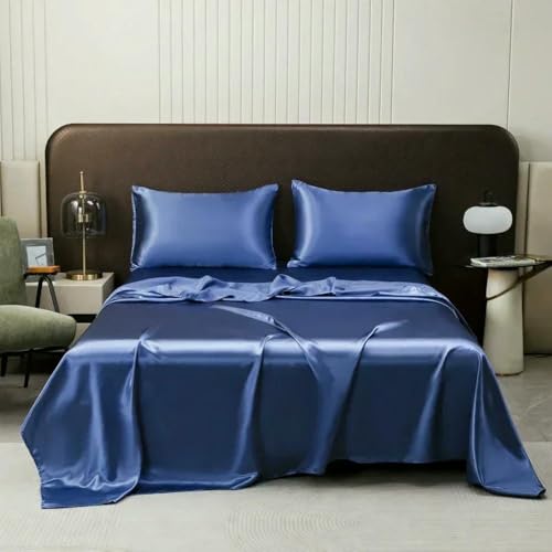 Jhdwu Sábana de Seda Satinada de 2 o 3 Piezas con Funda de Almohada, sábana Suave y cómoda para Cama Doble, matrimonial, Queen y King, Textiles de Alta Gama para el hogar, Ropa de Cama de Seda Helada