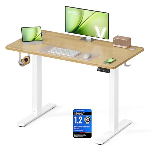 VASAGLE Höhenverstellbarer Schreibtisch, Stehtisch, Computertisch, Erinnerung bei langem Sitzen, Memory-Funktion mit 4 Höhen, für Büro, 100 x 60 cm, goldeichenfarben LSD310YA03