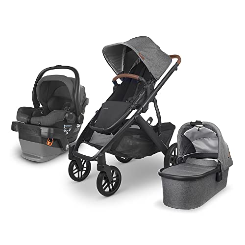 Vista V2 Stroller – Greyson – Charcoal Mélange | Carbon Frame | Saddle Leather + Mesa V2 Infant Car Seat – Greyson – Charcoal Melange | Merino Wool