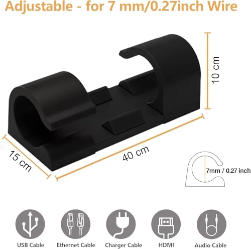 INOVERA (LABEL) 10 Pieces Wire Organizer Cable Management Clip Desktop Cord Hook With 3M Adhesive Foam (Black)