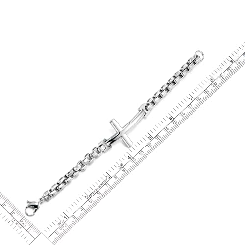 Pulsera de acero inoxidable para hombre y mujer, diseño cruz lateral miniatura 5