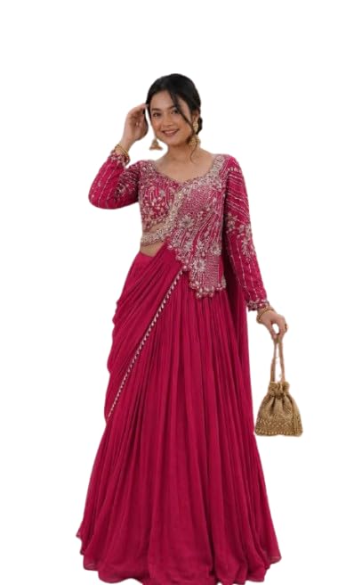 lehenga choli For Womens And Girls Designer Rangoli Fabric Lehenga Choli Set with Embroidery Sequence Work & Dupatta for Women Pink-image-42