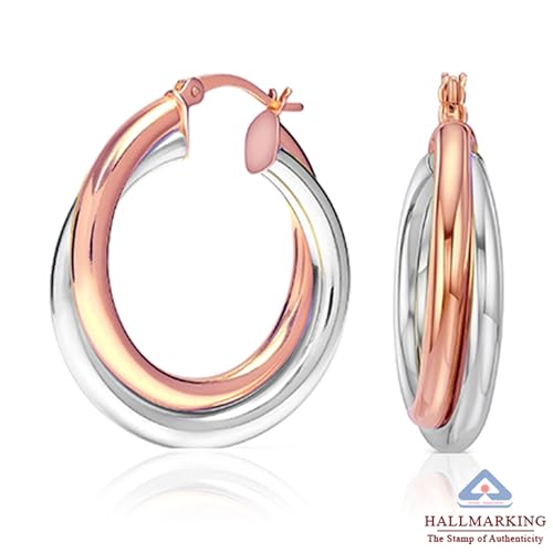 Image of TRUESILVER ACPL 925 Sterling Silver Hoop Earrings for Women | BIS Hallmarked Two-Tone & Three-Tone Intertwined Hoop Earrings | Oval & Round Lightweight Jewelry