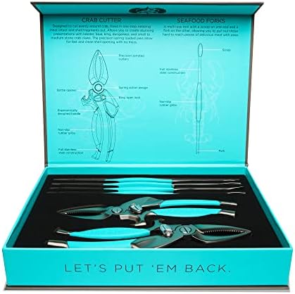 Toadfish Crab & Lobster Seafood Tool Set - Includes 2 Crab & Lobster Shell Crackers/Cutters & 4 Seafood Forks/Picks