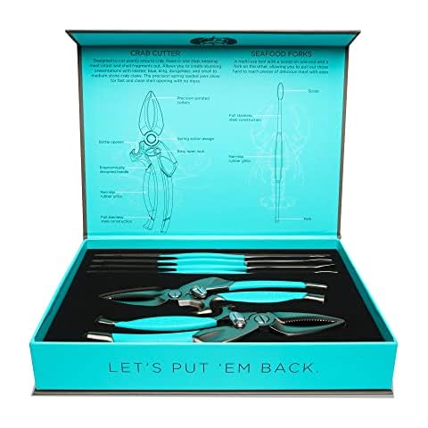 Toadfish Crab & Lobster Seafood Tool Set - 2 Shell Crackers With Cutters & 4 Multi-Use Forks - Non-Slip Grips - Stainless Steel - Built-In Bottle Opener - Makes A Beautiful Gift Cover