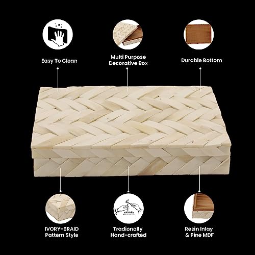 Image of Handicrafts Home Decorative Box - Handmade Jewelry Organizer Box with Lid - Keepsake Box for Home Decor, Jewelry, Accessories, Collectibles - Modern Wooden Storage Box - Braid, 8X6X1.5 inch