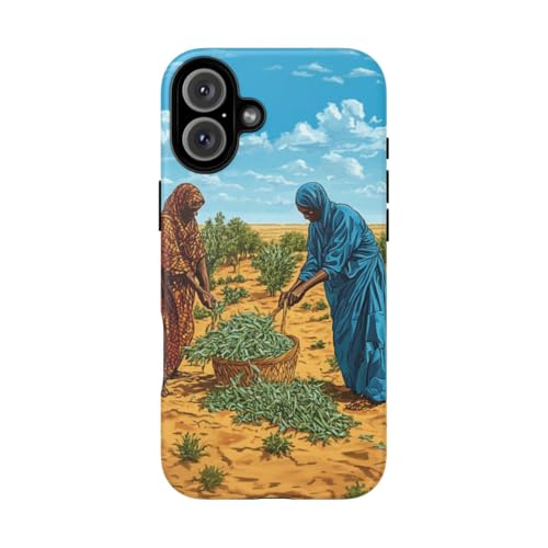 Coque rigide mate iPhone 16 Plus bleu : motif désertique artistique anti-traces