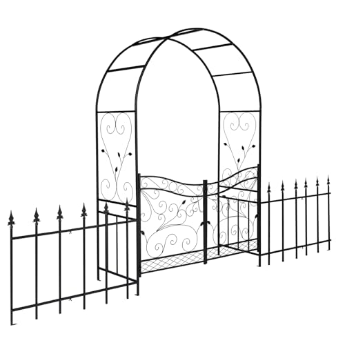 VINGLI Garden Arbor Arch, Wedding Arch Archway for Ceremony Party, Trellis for Plant Climbing, Christmas Decorations Pergola for Backyard, Lawn, Patio, Yard (Arbor with Gate and Fence)