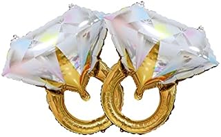 2Pcs Diamond Ring Balloons, Engagement Ring Decorations Diamond Ring Balloons Foil Balloons for Romantic Wedding Bridal Shower Anniversary Party Congratulations Bride and Groom Hen Do (gold)