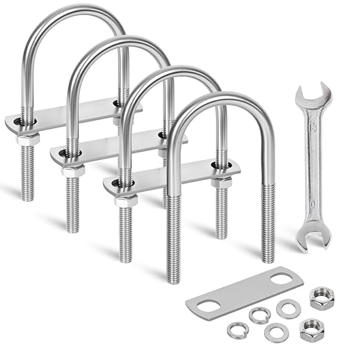 Image of 4 Sets M10 U-Bolts,u-Bolts 2 inch (50mm) Wide,U-Bolts with Nuts | 304 Stainless Steel u-Bolts,Bolt Plate and washers,2 inch u bolt,U Bolt Heavy Duty,u bolts 2 inch wide,Metric thread