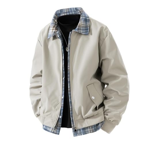Men Bomber Jacket Faux Two Piece Color Block Plaid Button Down Fashion Coat - image 1