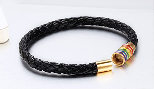 Image of Leather Braided LGBT Rainbow Bangle Bracelet - Gay & Lesbian Pride
