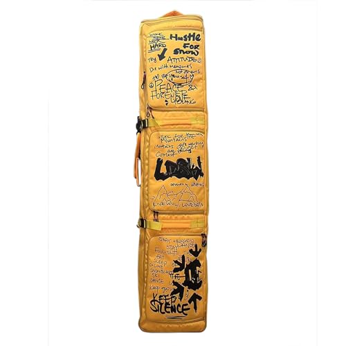 Hapihom Padded Ski Bag with Wheels, Waterproof Travel Snowboard Bag, All-Terrain Yellow Graffiti