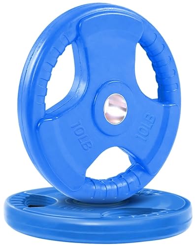 French Fitness 50 lbs Colored Rubber Grip Olympic Plate Set – Durable Rubber-Coated Weights, Color-Coded, Slotted Grip for Gym or Home Use