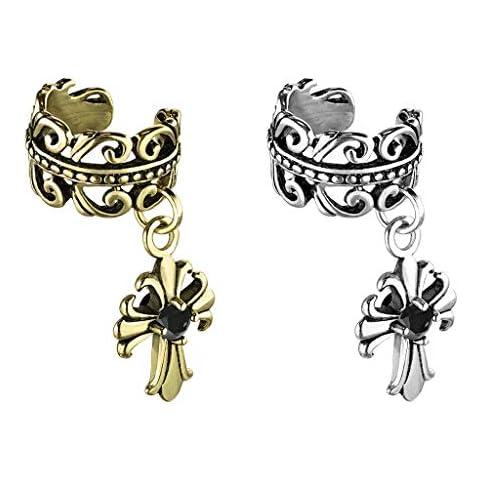 beyoutifulthings Ohr-klemme KELTISCHES HERZ FLEUR DE LIS Kreuz Anhänger SET Ohringe Ohr-ringe Ohr-clip Fake-Piercing Messing Silber Gold Cover