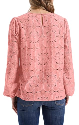 Image of OFEEFAN Blouses for Women Dressy Casual Spring Tops 2026 Summer Outfits Flower Lace Crochet Long Sleeve Shirts
