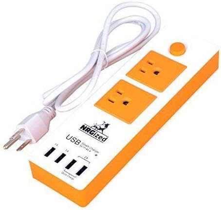 ARTIXPower Strip Surge Protector by Artix NRGPower C300, 2 AC Outlets and 4 USB Charging Ports 5-Ft Cord (White & Orange)