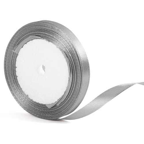 10mm de ruban gris argenté pour emballage cadeau 22m, ruban gris Halloween en tissu fin en satin...