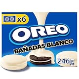 Oreo Bañadas Blanco, Galletas de Chocolate Rellenas de Crema de Vainilla con Cobertura Sabor a Chocolate Blanco, Paquete de 6 Bolsitas de 2 Ud, 246 g