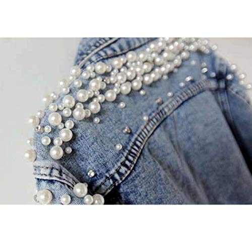 Hixiaohe Women's Vintage Embroidered Rivet Pearl Denim Jacket Short Jean Coat (Blue, X-Large) #TOP3