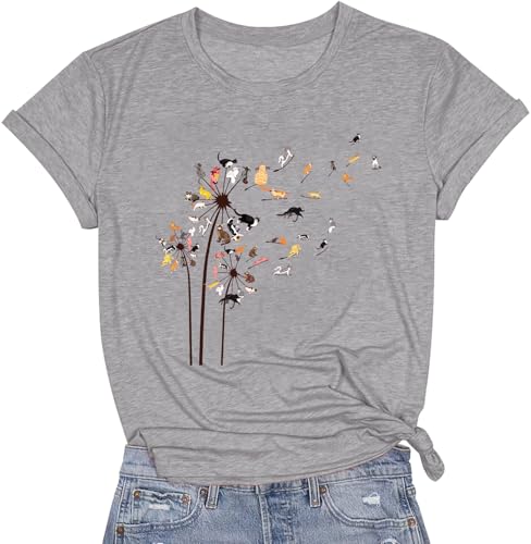 Image of Cat Shirts for Women Flower Tee Shirts Dandelion T Shirt Vintage Floral Graphic Tees Tops
